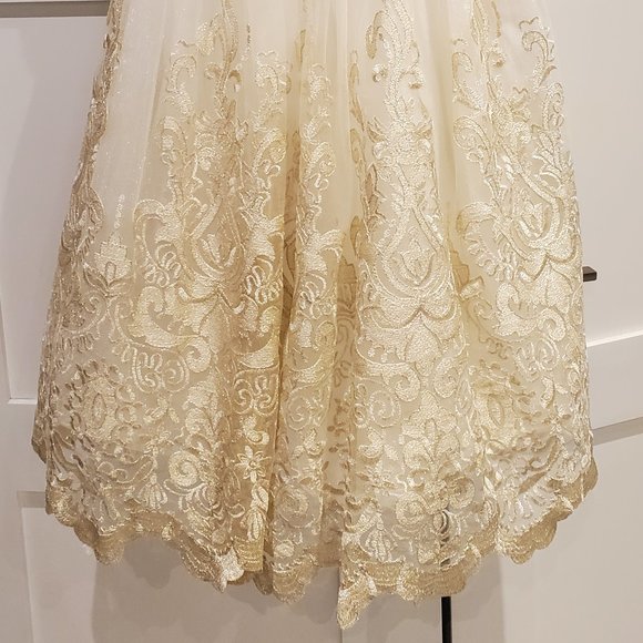 Chi Chi London Metallic Lace Midi Dress with Bardot Neck - Picture 4 of 8